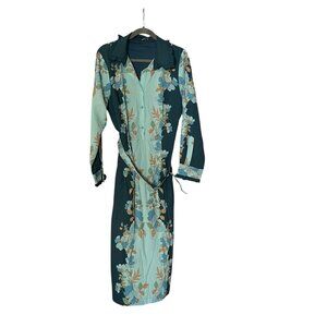 eShakti Womens Belted Floral Blue Button Down Maxi Dress Size XL Modest Plus Siz